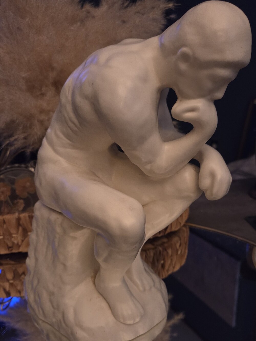 The Thinker Statue After Rodin White Ceramic Figurine Sculpture 11”